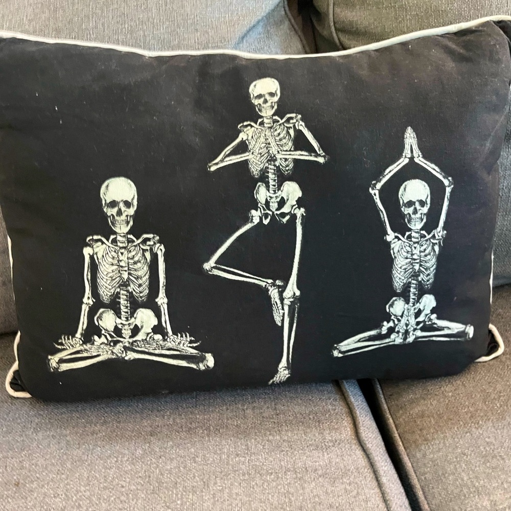 Yoga skeleton throw pillow